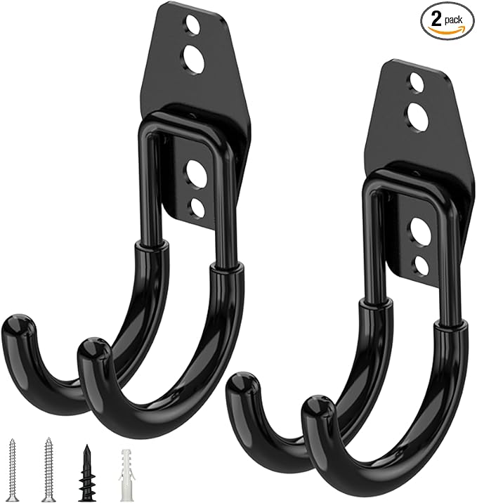 TICONN 2 Pack Heavy Duty Garage Hooks, Steel Utility Wall Storage Hooks, Wall Mount Hanger Organizer for Ladders, Bikes, Tools, Bulky Items (Small, Black Circular)