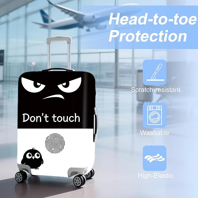 ANNA QUEEN Funny Don't Touch Luggage Cover,Stretchable Suitcase Protector Sleeve,Fit for 24-26 Inch Checked Baggage,Water Resistant Durable Luggage Protector