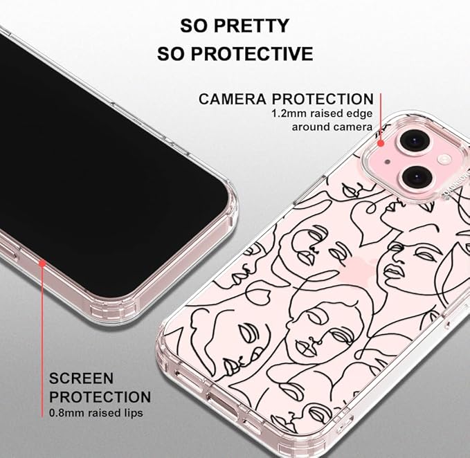 MOSNOVO Case for iPhone 15 Plus/iPhone 14 Plus, [Buffertech 6.6ft Military-Grade Drop Protection] [Anti Peel Off Tech] Clear TPU Bumper Phone Case Cover Design - Abstract Face Line Art