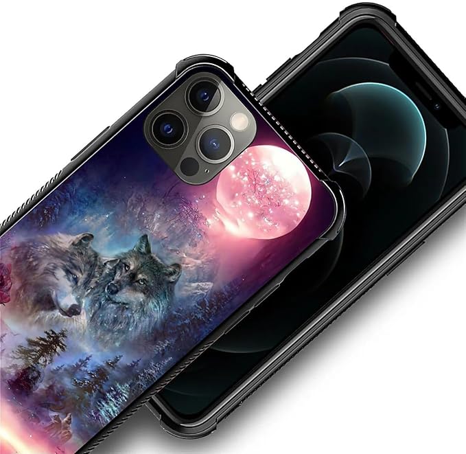 for iPhone 11 Pro Max Case, Star Two Wolfs Howling Pattern Graphic Design Girl Boy Soft Silicone Hard Acrylic Shock Protection for iPhone 11 Pro Max
