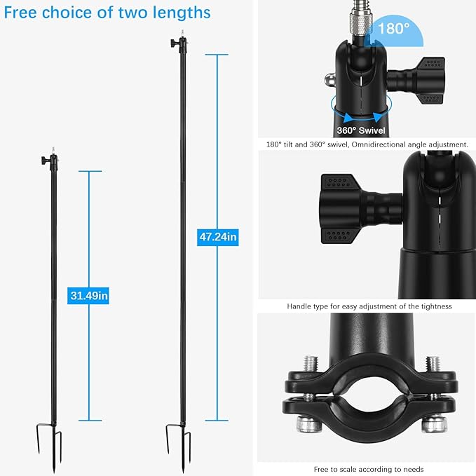 Universal Ground Stake Mount Bracket for Outdoor Security Cameras and Solar Panels, Compatible with Ring, Blink, Eufy, Google Nest, Arlo, Wyze, SimpliSafe, 1/4 Screw Cameras (Black)