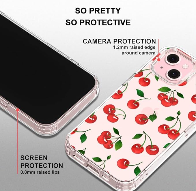 MOSNOVO Case for iPhone 15, [Buffertech 6.6ft Military-Grade Drop Protection] [Anti Peel Off Tech] Clear TPU Bumper Phone Case Cover Design - Cute Cherry