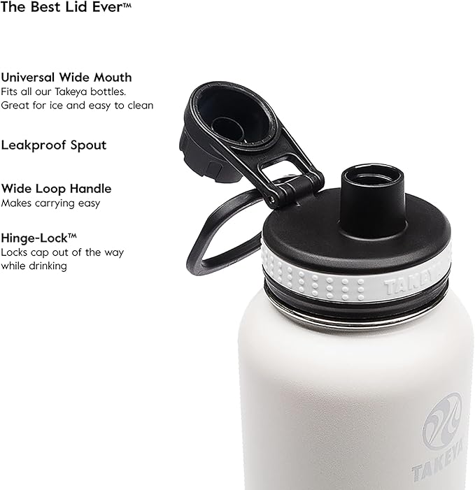 Takeya Originals 40 oz Vacuum Insulated Stainless Steel Water Bottle - Leakproof & BPA-Free Spout Lid - Keeps Drinks Cold 24 Hrs/Hot 12 Hrs - Double-Wall Design - Ideal for Active Lifestyles, Black
