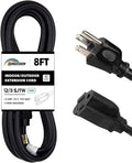 Indoor Outdoor Extension Cord Weatherproof, UL Certified, 12 Gauge 8FT Black 3 Prong Heavy Duty, 12/3 SJTW 15A Power Cord for Outdoor Lights, Appliances, Lawn