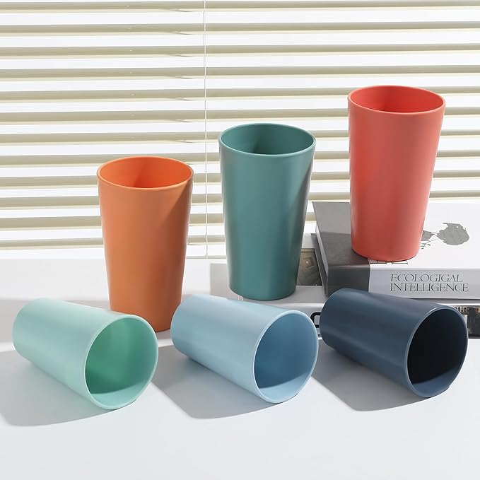 HEYCOME 24 Pcs Unbreakable Plastic Cups Set, 20 oz Reusable Plastic Cups, Stackable Water Tumblers, Drinking Cup for Kitchen, Outdoor, BPA-free, Dishwasher Refrigerator and Microwave Safe, Dark Green