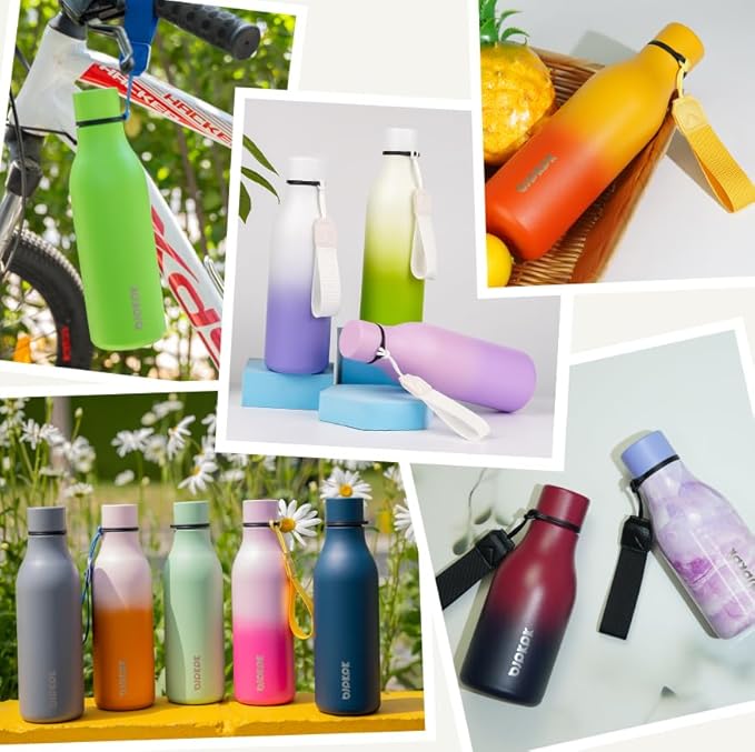 BJPKPK Insulated Water Bottles, 12oz Stainless Steel Metal Water Bottle with Strap, BPA Free Leak Proof Jugs, Mugs, Flasks, Reusable Thermal Flasks for Sports & Travel, Lake Blue