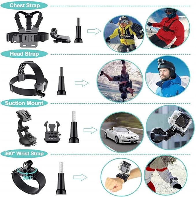 REFLEX CAMERA 50 in 1 Action Camera Accessories Kit Compatible with GoPro Hero 13/12/11/10/9/8, DJI Osmo Action 2, 3, 4, Pro 5, Insta360 Ace Pro/Ace Pro 2 Akaso and other Sports Cameras & Durable Case