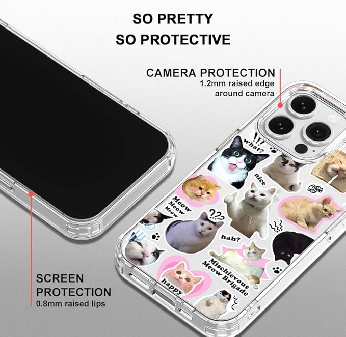 MOSNOVO Case for iPhone 16 Pro, [Buffertech 6.6ft Military-Grade Drop Protection] [Anti Peel Off Tech] Clear TPU Bumper Phone Case Cover Design - The Cat Brigade