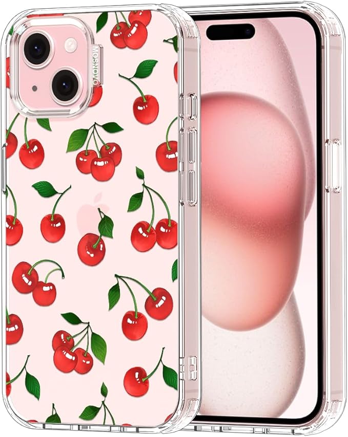 MOSNOVO Case for iPhone 15, [Buffertech 6.6ft Military-Grade Drop Protection] [Anti Peel Off Tech] Clear TPU Bumper Phone Case Cover Design - Cute Cherry