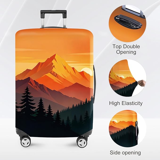 Retro Mountain Landscape Sunset Travel Luggage Cover -Stretchable Airplane Suitcase Protector Sleeve,Universal Washable Fit for 28-30 Inch Checked Baggage,Water Resistant Durable Luggage Protector