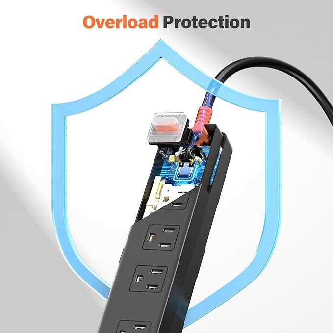 Outdoor Power Strip Weatherproof, IPX6 Waterproof Surge Protector with 4 Wide Outlets,1625W/13A Overload Protection Switch, 6FT Extension Cord, Wall Mountable for Indoor Outdoor, UL FCC Listed