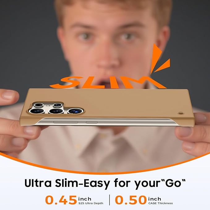 GRECAZO Slim Borderless for Samsung Galaxy S24 Ultra Phone Case 6.8"(2024) Ultra-Thin Lightweight Frameless Matte Hard PC Cover Case with Pull Ring Minimalist Non Slip Rope-Mocha