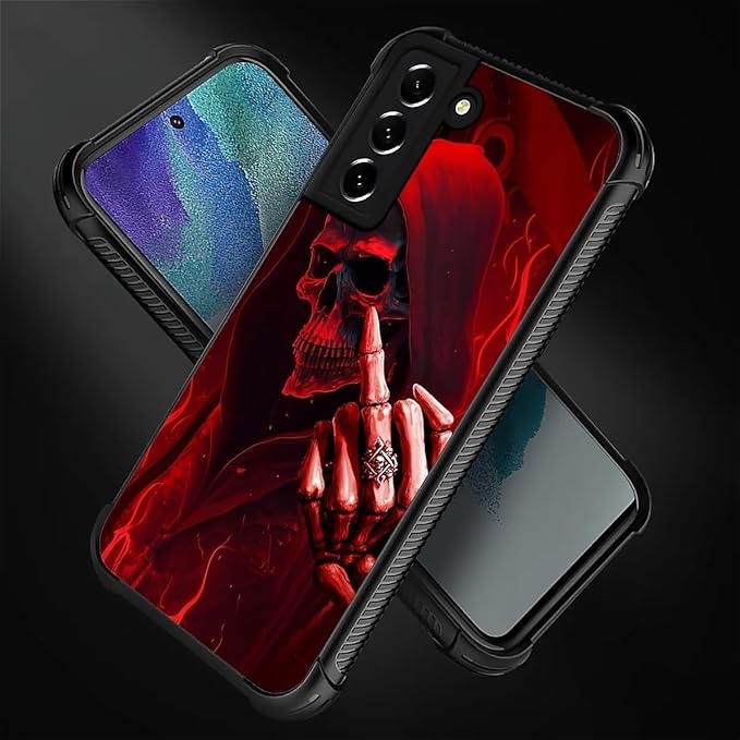 for Samsung Galaxy S21 Case, Gestures Funny Skull Pattern Graphic Design Girl Boy Soft Silicone Hard Acrylic Shock Protection for Samsung Galaxy S21