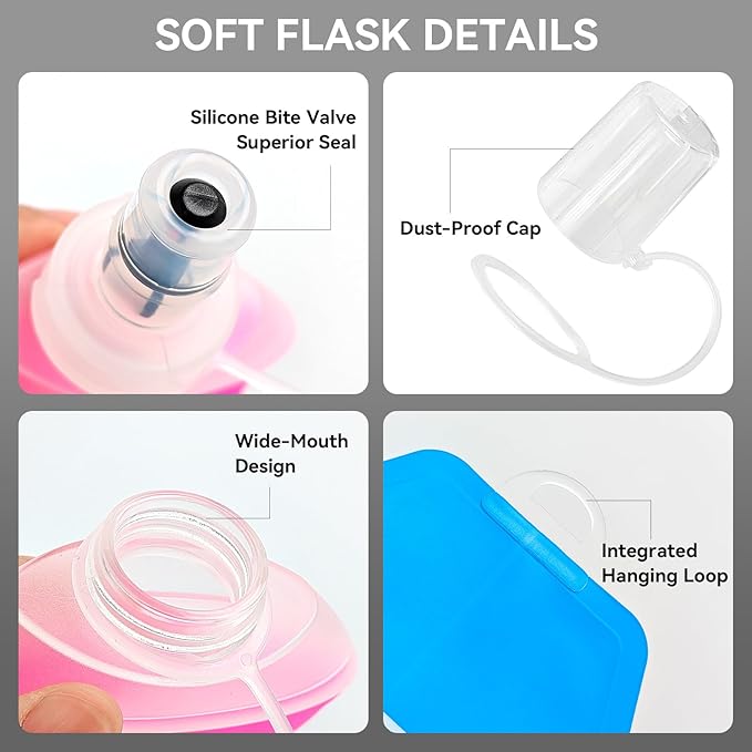 250ml Soft Flask Soft Water Bottle for Running, Hiking, Travelling, Cycling and Climbing - TPU Material - Gradient Pink