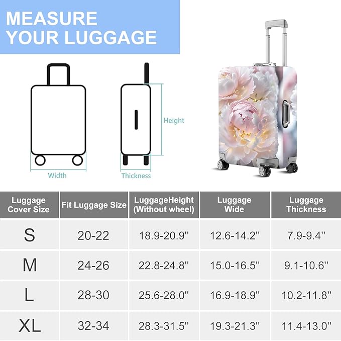 ANNA QUEEN Pink Peony Flower Luggage Cover,Stretchable Suitcase Protector Sleeve,Fit for 32-34 Inch Checked Baggage,Water Resistant & Durable Luggage Protector