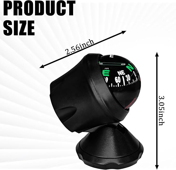 Compass for Car, Automotive Dashboard Accessories Car Compass Ball with Bottom Stick for Car Boat Jeep Off Road to Find Direction, Auto Compass Navigation Hiking Direction Pointing Guidance