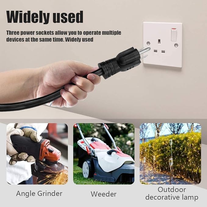 1 FT 12/3 Outdoor Extension Cord, Heavy Duty 3-Outlet SJTW Indoor/Outdoor Three-Prong Power-Cord 12-Gauge Grounded 15-Amp 1875 Watts