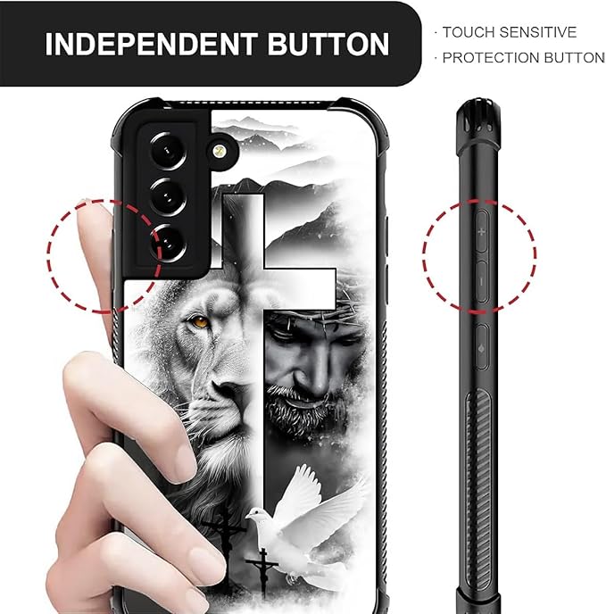 for Samsung Galaxy S21 FE Case, Lion Cross Jesus Christ Dove Pattern Graphic Design Girl Boy Soft Silicone Hard Acrylic Shock Protection for Samsung Galaxy S21 FE