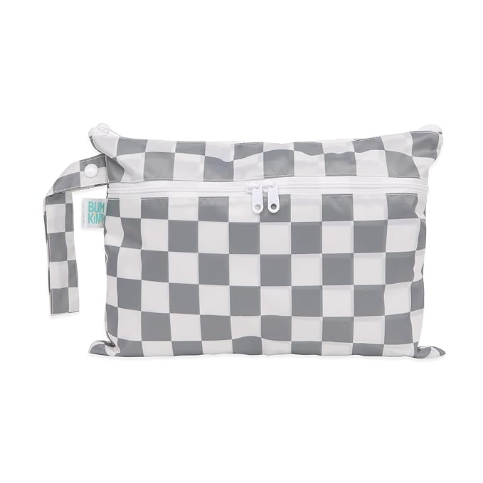 Bumkins Waterproof Wet Dry Clutch Bag for Baby, Travel, Swim Suit, Cloth Diapers, Pump Parts, Pool, Gym Clothes, Toiletry, Strap to Stroller, Daycare, Zip Reusable Bag, Packing Pouch, Gray Check