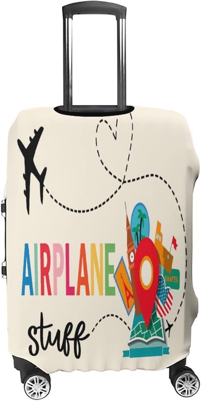 Airplane Travel Accessories Stretch Luggage Cover, Washable Suitcase Protector Fits 19-21in Cases, Secure Fit for Carry On Checked Bags, Travel Essentials