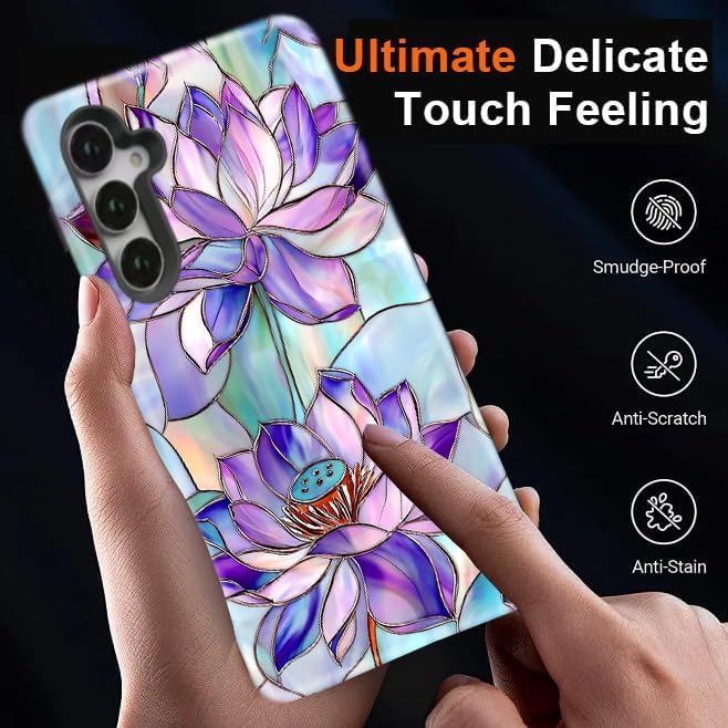 Compatible for Samsung Galaxy A27 5G Case, Dual Layer Heavy Duty 2 in 1 Shockproof Protective Phone Case,Stained Glass Lotus Flowers