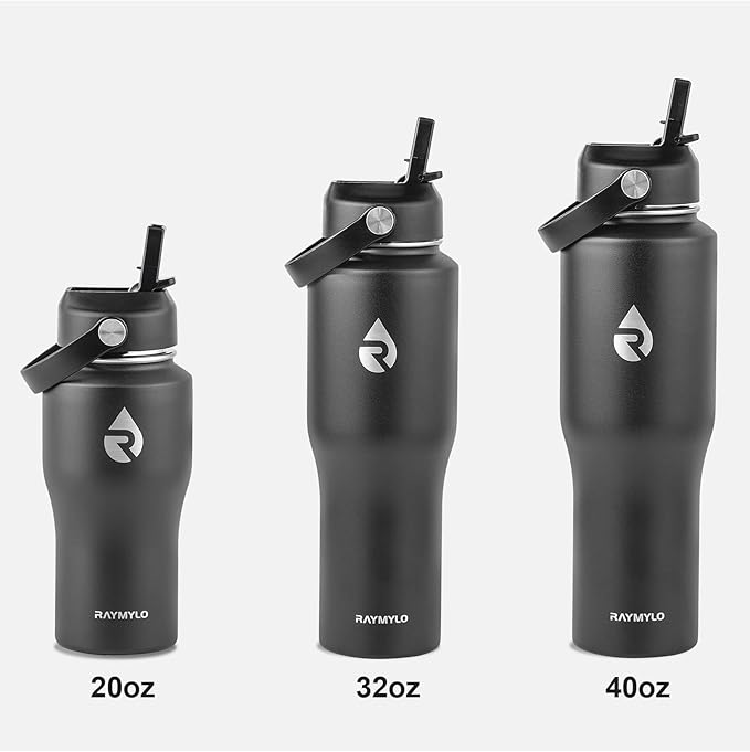 RAYMYLO 18 oz Insulated Water Bottle with Straw fit in Car Cup Holder, Triple Wall Vacuum Stainless Steel(Cold 48 hrs, Hot 24 hrs), Leakproof & Non-BPA, Hydro Travel Flask with Straw and Spout Lid