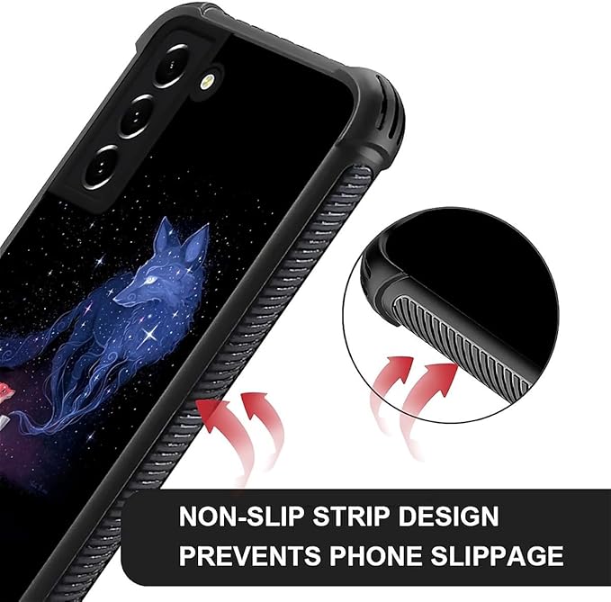 for Samsung Galaxy S22 Case, Galaxy Fox Wolf Pattern Graphic Design Girl Boy Soft Silicone Hard Acrylic Shock Protection for Samsung Galaxy S22