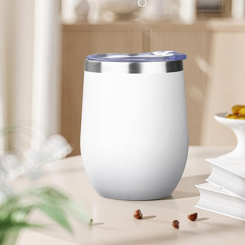 12oz Stemless Wine Tumbler with Lid Double Wall Insulated Wine Cup Stainless Steel Glasses Tumbler with Straw Insulated cocktail Tumbler Coffee Mug for Hot and Cold Beverages (Multicolor-1,4Pack)