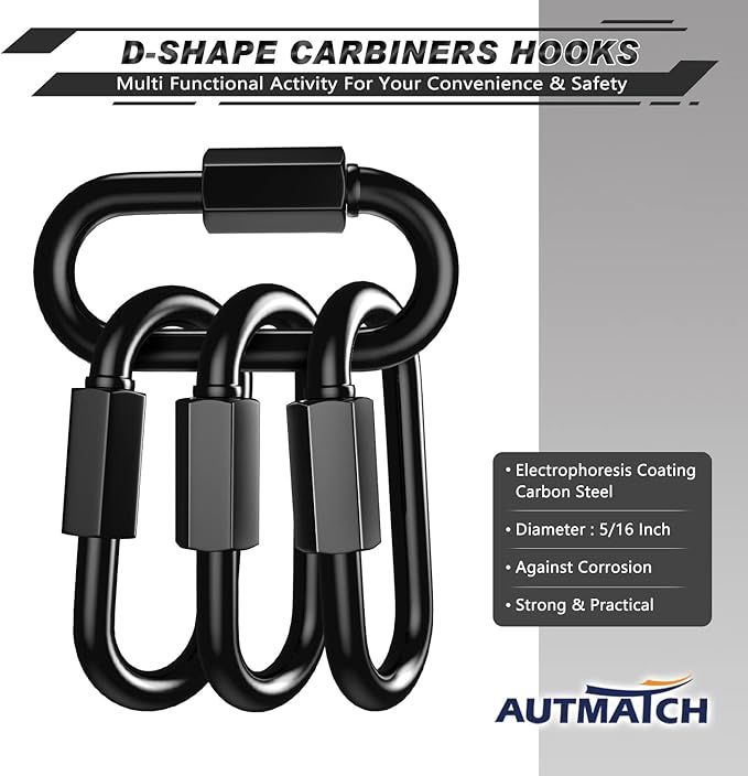 AUTMATCH Carabiner Clips, 3" Spring Snap Hook Caribeener Clips Buckle Heavy Duty Locking Carabiners Chain Quick Links, 4 Pack