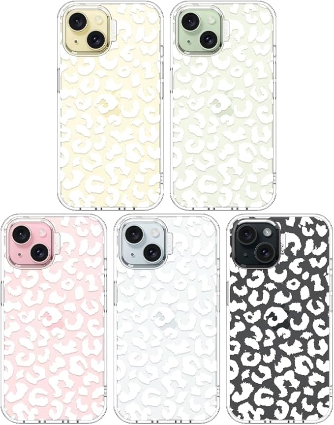 MOSNOVO Case for iPhone 15, [Buffertech 6.6ft Military-Grade Drop Protection] [Anti Peel Off Tech] Clear TPU Bumper Phone Case Cover Design - White Leopard Print