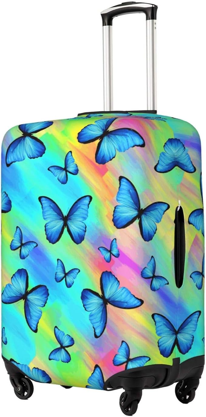 Butterfly Print Elastic Luggage Cover, Colorful Rainbow Suitcase Protector For Travel (Fits 22-24 Inch Luggage)