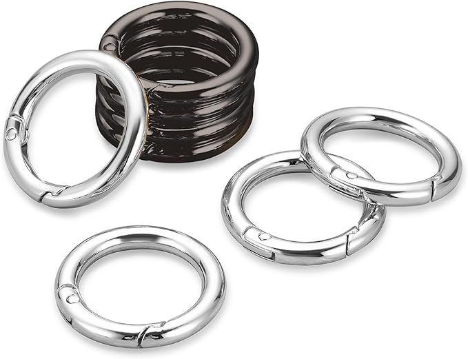 Gkeygo Key Ring Clip, 4/5 Inch Keychain Rings, 8 Pack Round Carabiner Clip for Keys, Buckle, Bags, Purses - Key Chain Hooks Replacement Keychains Lanyard DIY Crafts - Black, Silver