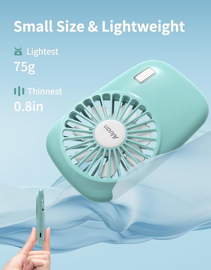 Aluan Handheld Mini Fan Powerful Small Personal Portable Speed Adjustable USB Rechargeable Eyelash Fan for Kids Girls Boys Woman Man Home Office Outdoor Travel, Blue