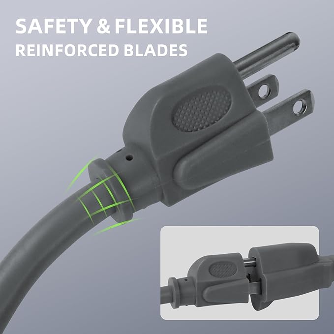 EP 15 Ft Outdoor Extension Cord - 16/3 SJTW Gray Electrical Cable with 3 Prong Grounded Plug