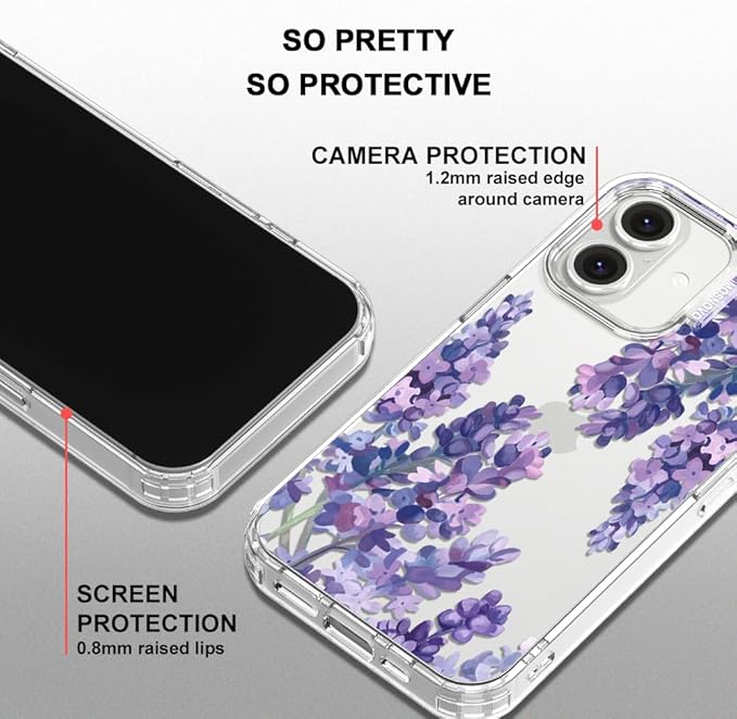 MOSNOVO Case for iPhone 16 Plus, [Buffertech 6.6ft Military-Grade Drop Protection] [Anti Peel Off Tech] Clear TPU Bumper Phone Case Cover Design - Lavender