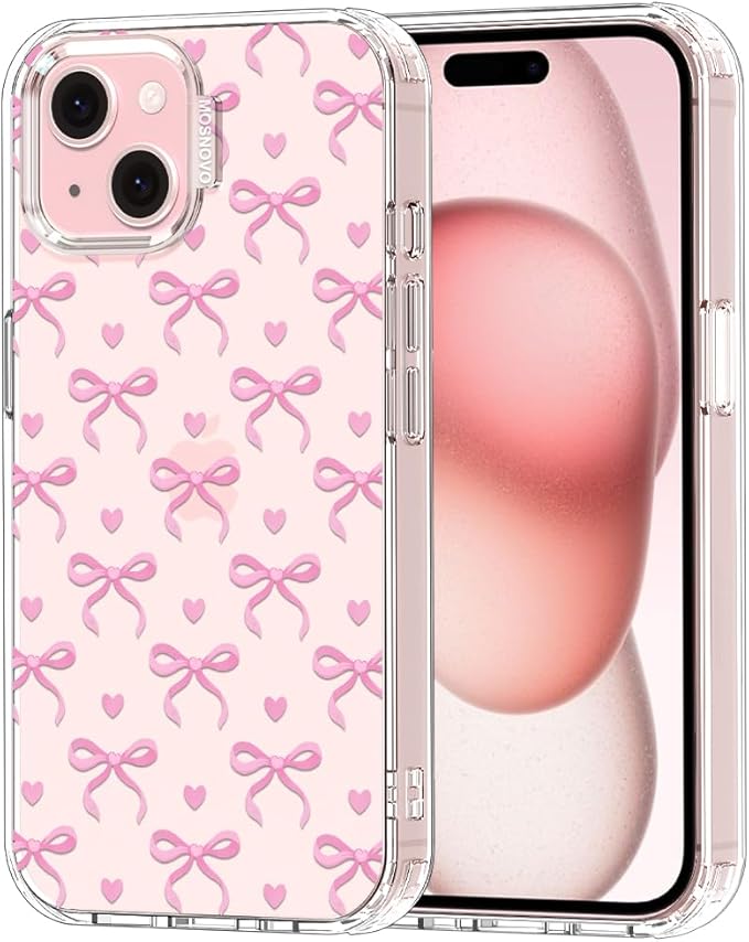 MOSNOVO Case for iPhone 15, [Buffertech 6.6ft Military-Grade Drop Protection] [Anti Peel Off Tech] Clear TPU Bumper Phone Case Cover Design - Bowtiful Love