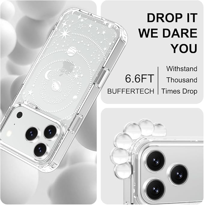 MOSNOVO for iPhone 17 Pro Case | Military Grade 6.6ft Drop Tested | Camera Control | Clear with Galaxy Design