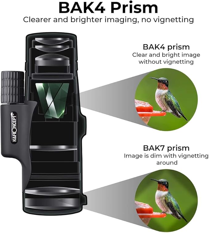 K&F Concept HD 12X42 Monocular Telescope for Smartphone, High Power Monoculars for Adults, BAK4 Prism IP68 Waterproof Compact Monocular Scope for Bird Watching Hunting with Hand Strap