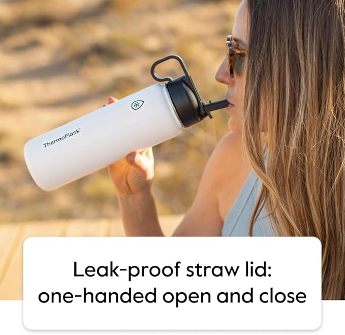 ThermoFlask 32 oz Double Wall Vacuum Insulated Stainless Steel Water Bottle - Reusable with Leakproof Chug & Straw Lids - Keeps Drinks Cold 24 hr/Hot 12 hr - Easy Maintenance - Gym/On-the-Go, Capri