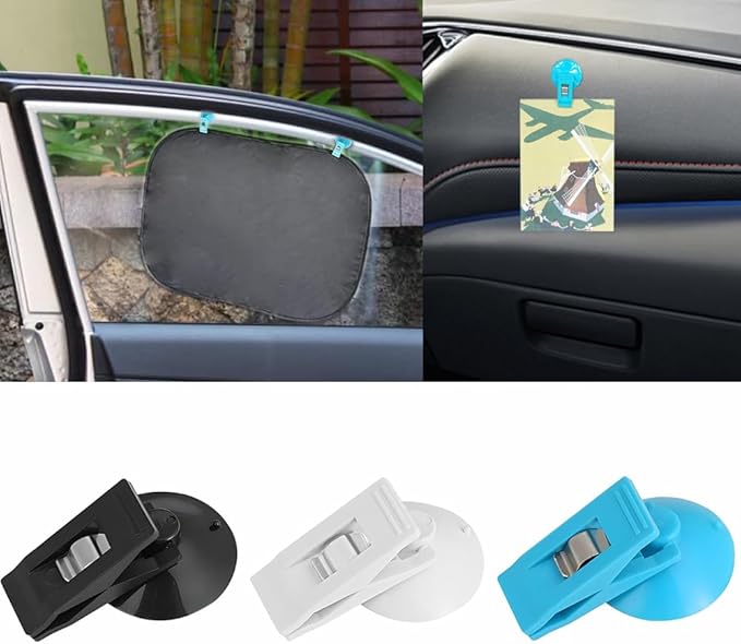 Multi Purpose Suction Cup Clips, Car Sunshade Cloth Fixing Clip, Refrigerator Message Papers Clip (Blue-6)