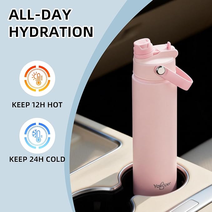 26oz Insulated Water Bottle with 2-in-1 Straw and Spout Lid, 304 Stainless Steel Water Bottle Keep Cold for 24H,Leak-Proof,Sports Water Bottle with Braided Carry Strap for Travel,Outdoors, Mint Green