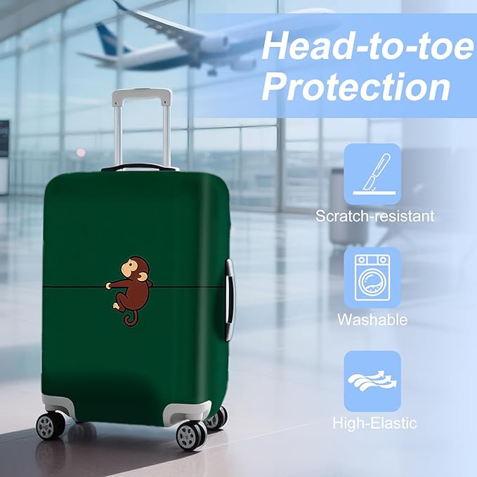 ANNA QUEEN Cute Monkey Travel Luggage Cover-Cartoon Stretchable Airplane Suitcase Protector Sleeve,Universal Washable Fit for 32-34 Inch Checked Baggage,Water Resistant Durable Luggage Protector,XL