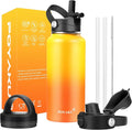 Water Bottle Insulated 32oz 40oz 64oz 128oz Straw Lid Spout Lid & 3 Lids, Leak Proof, Vacuum Insulated,Stainless Steel Water Bottle Wide Mouth for Sports, Gym or Office