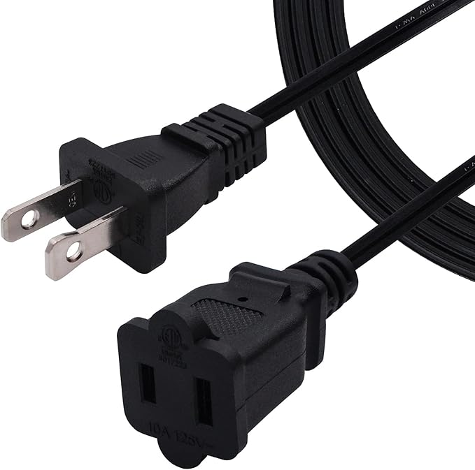 5ft Extension Cord,2 Prong Small and Thin Extension Cords,Male/Female for NEMA 1-15P to NEMA 1-15R Short Extension Cord Indoor (1, Black 5ft)