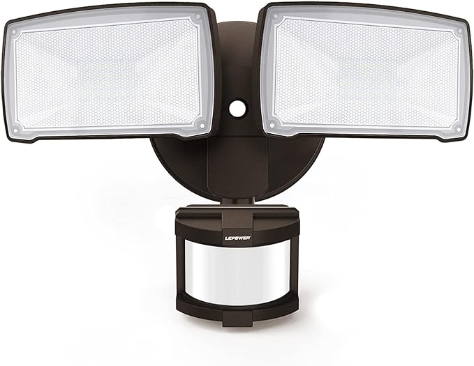 LEPOWER 30W LED Security Lights Motion Sensor Light Outdoor, 3200LM Motion Security Light, 5500K, IP65 Waterproof, 2 Head Motion Detector Flood Light for Garage, Yard, Porch, Brown (NOT Solar Powered)