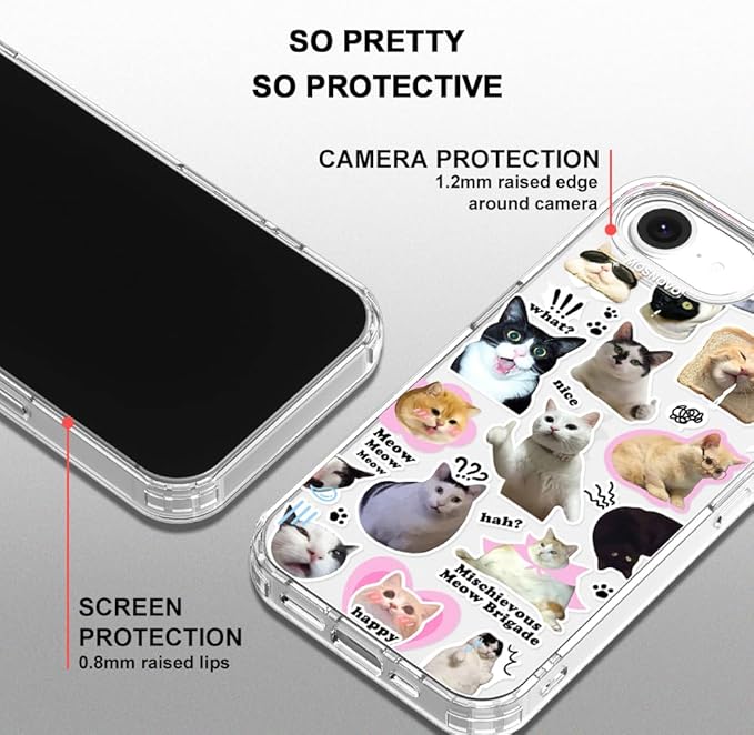 MOSNOVO for iPhone 17e Case/iPhone 16e Case, Shockproof Military-Grade Protection 6.6ft Drop Tested, Clear Phone Case for iPhone 16e / iPhone 17e, The Cat Brigade Design
