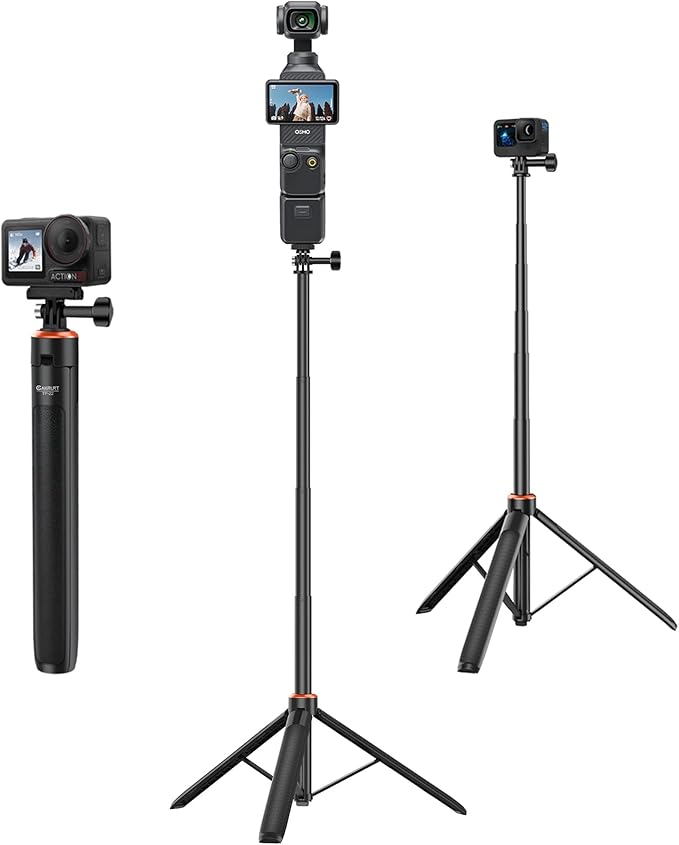 53.5" Action Camera Selfie Stick Tripod for DJI Osmo Pocket 3, GoPro Hero 13/12/11/10/Max2, DJI Action 5 Pro/4, 2-in-1 Extendable Travel Vlog Handle Stand/Accessory for Vlog Video Recording