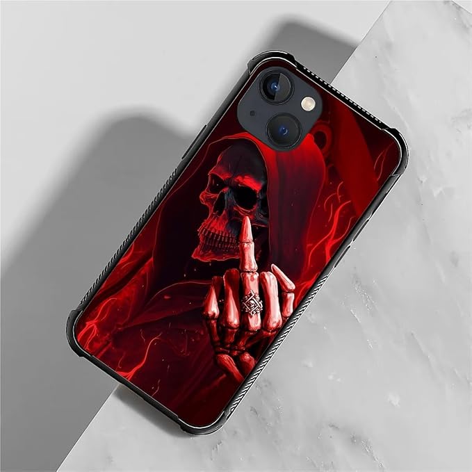 for iPhone 13 Mini Case, Gestures Funny Skull Pattern Graphic Design Girl Boy Soft Silicone Hard Acrylic Shock Protection for iPhone 13 Mini