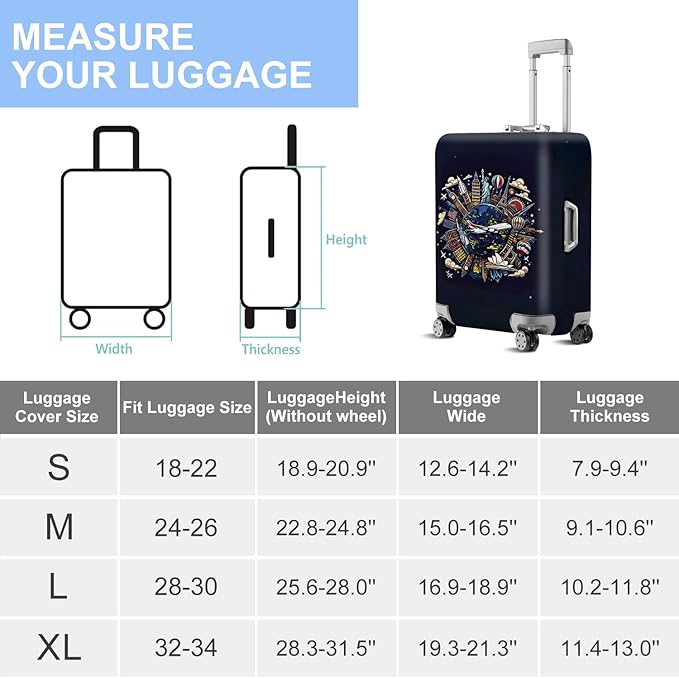 ANNA QUEEN Travel Globe Airplane Luggage Cover -Stretchable Airplane Suitcase Protector Sleeve,Universal Washable Fit for 28-30 Inch Checked Baggage,Water Resistant Durable Luggage Protector