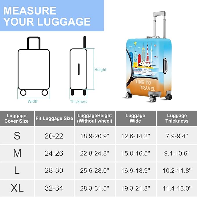 ANNA QUEEN Worldwide Travel Airplane Luggage Cover, Stretchable Suitcase Protector Sleeve, Universal Washable Fit for 20-22 Inch Checked Baggage, Water Resistant Durable Luggage Protector